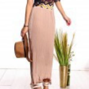 NWT - Tan Silky Pleated Maxi Skirt